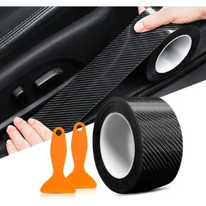 Esteopt Carbon Fibre Car Door Sill Protector Film, Self-Adhesive, 5 cm x 10 m, 6D Car Film, Black