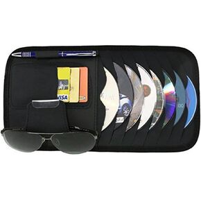 Car Universal Sun Visor Organizer Pocket Storage Pouch,CD Sunglasses Visor Organizer,PU Leather, Black