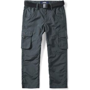 OCHENTA Boy's Pull on Casual Cargo Pants, Quick Dry Outdoor Hiking Fishing Scout for Kids Youth Grey 150-8-9 Years