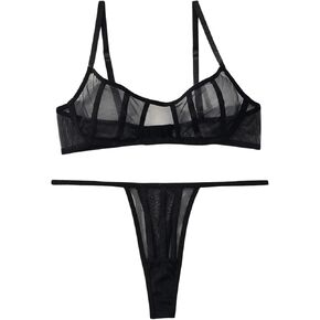 SOLY HUX Women's Mesh Sheer Sexy Lingerie Cutout Bra and Panty Set See Through Nightwear Boudoir Outfits