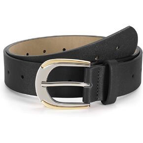 JASGOOD Women's Leather Belts for Jeans Pants Dresses Ladies Faux Leather Waist Belts with Gold and Silver Buckle