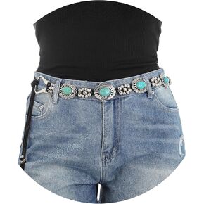 ELABEST Concho Belt Turquoise Chain Belt Cowgirl Waist Belt Western Belts for Women Dresses