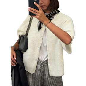 Women Knit Cardigan Sweater Y2k Short Sleeve Button Down Crop Top Sweaters Lightweight Coquette Shirt Summer