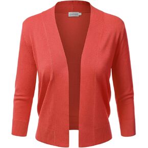 JJ Perfection Casual Crop Open Front Knit Cardigan 3/4 Sleeve Cropped Cardigan Basic Sweater Jacket for Womens with Plus Size
