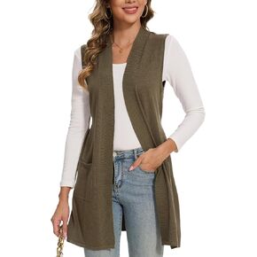 Beautiful Nomad Sleeveless Cardigans for Women Long Sweater Vest Jacket Ribbed Outerwear Coat with Belt
