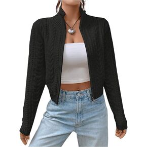 سترة نسائية من MakeMeChic ذات رقبة وهمية وسحاب وأكمام طويلة وخفيفة الوزن in Kuwait