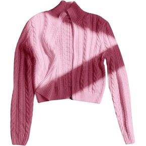 MakeMeChic Women's Cable Knit Mock Neck Zipper Crop Top Long Sleeve Lightweight Cardigan Sweater
