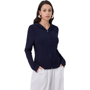 Women's Zip Up Knit Hoodies Casual Hooded Cropped Sweatshirts Cardigan
