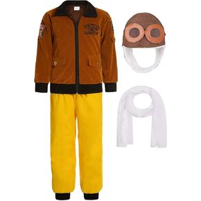 Sicypoty Kids Pilot Aviator Costume Girl Boy Aviator Jacket Set for Halloween Cosplay with Hats and Scarves