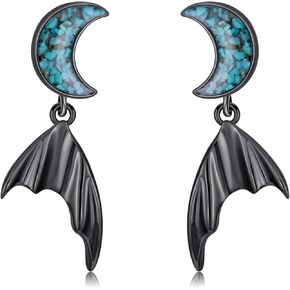 Cat/Bat/Skull Gothic Earrings Turquoise/Abalone/Moon Jewelry 925 Sterling Silver Halloween Jewelry Earrings Gifts for Women