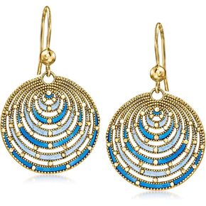 Ross-Simons Italian Blue Enamel Circle Drop Earrings in 18kt Gold Over Sterling