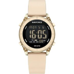 NAVIFORCE Digital Sport Waterproof Watches with Stopwatch, Alarm, 12/24 Hours, Hourly Time Signal and Snooze Function, Silicone Strap Wristwatch for Women