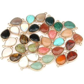 5Pcs Natural Stone Pendants, Agate Crystal Quartz Stone Connectors Charms Healing Chakra Gemstone Necklace Links Pendants for Jewelry Making 28X15X7mm (Random Mixed Colors)