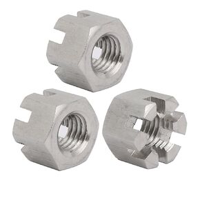 uxcell 3pcs M10x1.5mm 304 Stainless Steel Hex Hexagon Slotted Castle Nut Silver Tone