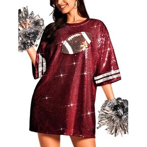 Football Shirt Dress, Game Day T Shirts, Sparkly Sequin Tops, Oversized Birthday Outfits for Women Glitter Jersey