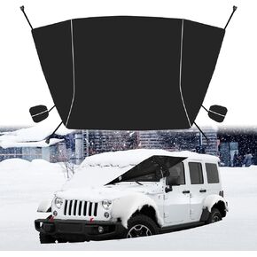 MAIKER Windshield Cover for Ice and Snow,600D Oxford Fabric Windshield Frost Cover with Side Mirror Cover and Reflective Strips Compatible with 2018-2024 Jeep Wrangler JL JLU 4XE Gladiator JT