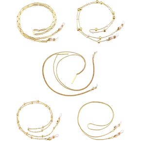 Jovivi 5 Pieces Eyeglass Chains String Holders for Women 14K Gold Plated Stylish Link Necklace Around Neck Glasses Mask Sunglasses Chain Lanyard Eyewear Retainer Accessory Chain