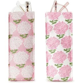 Two's Company Pink Hydrangea Print Triangular Weighted Eyeglass Holder - Floral Glasses Case, Soft Pouch for Women, Decorative Eyeglass Organizer in Assorted Colors