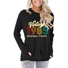 40th Birthday Gift Shirts Vintage 1985 Original Parts Shirts Sweatshirts for Women Casual Pullover Blouse Tops