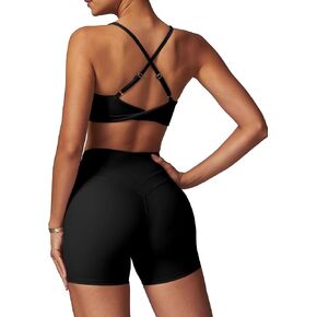 ABOCIW Workout Sets for Women 2 Piece V Neck Twist Back Sports Bra High Waist Biker Shorts Yoga Outfits