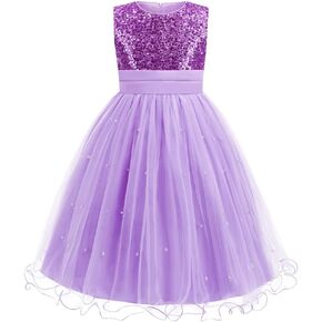 Flower Girls Sequin Dress Girls Dresses Birthday Princess Dress for Wedding Tulle Pearl Sleeveless Party Pageant