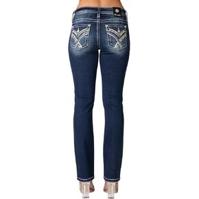 Miss Me Women's Leather Criss Cross Faux Flap Pocket Mid-Rise Straight Jeans