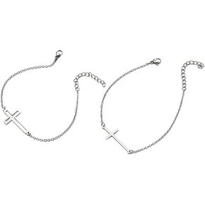 Friendship Cross Bracelet Stainless Steel Cross Charm Matching Bracelets Braided String Lucky Bracelets for Women Men Bracelets