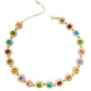 Colorful Crystal Choker Necklace Sparkly Rhinestone Chokers Necklaces Gold Chain Necklace for Party Prom wedding
