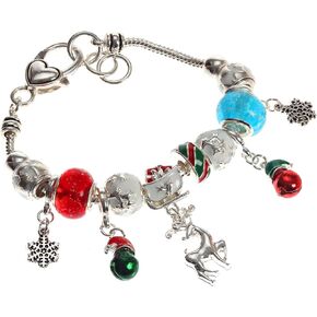 Christmas Fairy Tale Murano Glass Beaded Charm Silvertone Bracelet