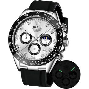 OLEVS Men's Watches Chronograph Multifunction Sport Silicone Luxury Diamond Moon Phase Quartz Male Watch Waterproof Wrist Watch …