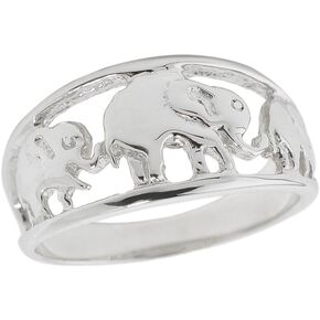 Animal Kingdom Solid 925 Sterling Silver Open Design Band Three Elephant Ring (Size 9)