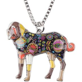 BONSNY Love Heart Enamel Zinc Alloy Metal Saint Bernard Necklace Dog Animal Jewelry pendant 18"