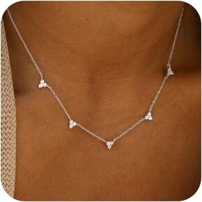 Gold Necklace for Women, 14K Gold/Silver Plated Station Necklace Paperclip Chain Necklaces for Women, Zircon Station Necklace Layered Freshwater Pearl Necklace Jewelry for Women