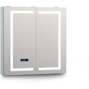 Medicine Cabinet with Lights, Lighted Bathroom Medicine Cabinet with Mirror, 24"×26"×5", Built-in Outlet, Temperature&Time Display, Recessed&Surface Mount, Defog