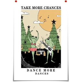 SELF FIND Frog Disco Ball Poster Christmas tree Stylish Print Painting TAKE MORE CHANCES DANCE MORE DANCES Frog Canvas wall art Teen Living Room Home Decor - 12x16 Unframed