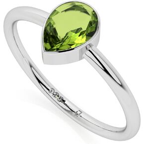 Natural Peridot Stackable Ring for Women in Sterling Silver, August Birthstone Jewelry Gifts for Her (Round, Oval, Pear)