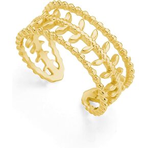 JINHUI Gold Leaf Rings for Women, Hollow Open Adjustable 18K Gold Plated Ring Lightweight Jewelry