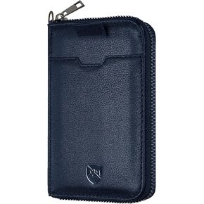 ALLEN & MATE Mens Leather Wallet with Zip, RFID Blocking Slim Leather Wallet, Credit Card Holder, Leather Zipped Wallet (Brown)
