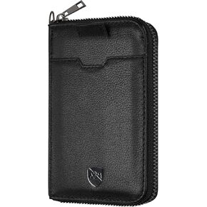 ALLEN & MATE Mens Leather Wallet with Zip, RFID Blocking Slim Leather Wallet, Credit Card Holder, Leather Zipped Wallet (Brown)