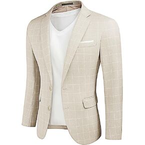 YND Men's Slim Fit Two Buttons Linen Business Blazer, Sport Coat Lightweight Business Daily Coat