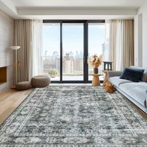 Hallway Runner Rug Non Slip 2'6x8 Low Pile Washable Rugs Runner Vintage Entryway Stain Resistant Carpet Runner Machine Washable Non Shedding (Black Grey, 2'6 * 8)