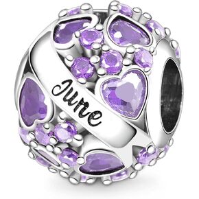 GNOCE Birthday Charms Bead for Charms Bracelet 925 Sterling Silver Bead Happy Birthday Openwork Charms for Bracelet/Necklace Valentine's Day Mother's Day Gift (June)