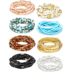 Sureio 8 Pieces 70 Inch Handmade Waist Beads African Belly Beads Chain Plus Size Belly Body Beads for Women Colorful Waist Jewelry Accessories