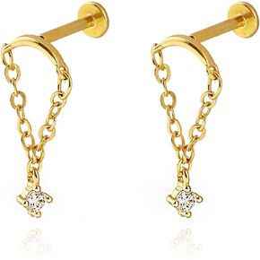 2PC Small Helix Piercing Earrings for Women Gold Silver Titanium Flat Back Earring Dangle Hidden Helix Earring Hypoallergenic Cartilage Diamond Earring Jewelry