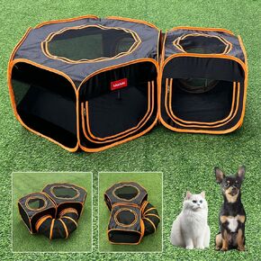Portable Cat Dog Playpen Tent with Play Tunnel, Pop-up 3-in-1 Two-Room Pet Play House Tent, Foldable Pet Maternity Room for Puppy & Kitten, Condo for Small Animals Indoor Outdoor Play Tent