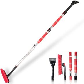 VaygWay Ice Scraper and Extendable Snow Brush for Car Windshield- Adjustable Length Foam Grip 360° Pivoting Brush Head for Snow, 2 in 1 Sturdy Winter Ice and Snow Remover for Car, Truck, Van