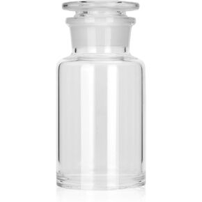 Lab Glass Borosilicate Reagent Bottle,Wide Mouth Glass Storage Bottle with Ground Stopper (Amber, 500ML)