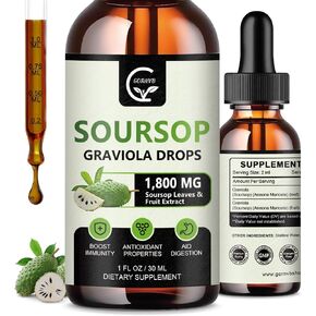 (2 Pack) Soursop Graviola Liquid Drop, Soursop Leaves Extract with Sea Moss & Turmeric, 98% Absorption Soursop Bitters Liquid for Cell Support & Regeneration, Immune Boost, Liver and Relax, 1 Fl Oz