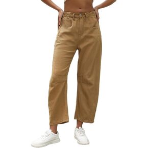 Ladyful Barrel Jeans for Women Wide Leg Elastic Mid Rise Denim Pants Baggy Cropped Boyfriend Ankle Jeans