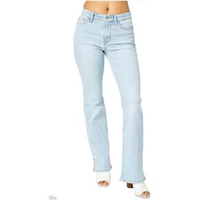Judy Blue Mid Rise Light Wash Slit Hem Bootcut Jeans, 82552